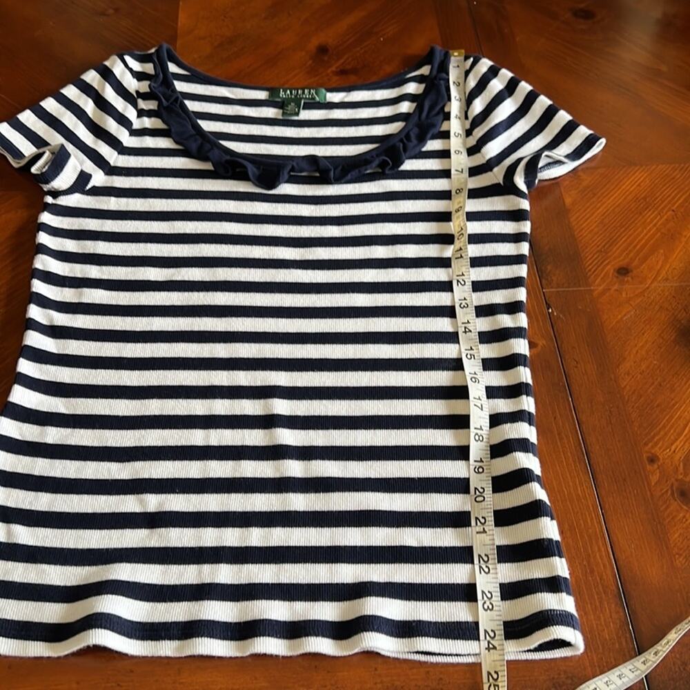 Lauren Ralph Lauren Size M Navy Blue & White Striped Knit Top Blouse - Picture 7 of 8